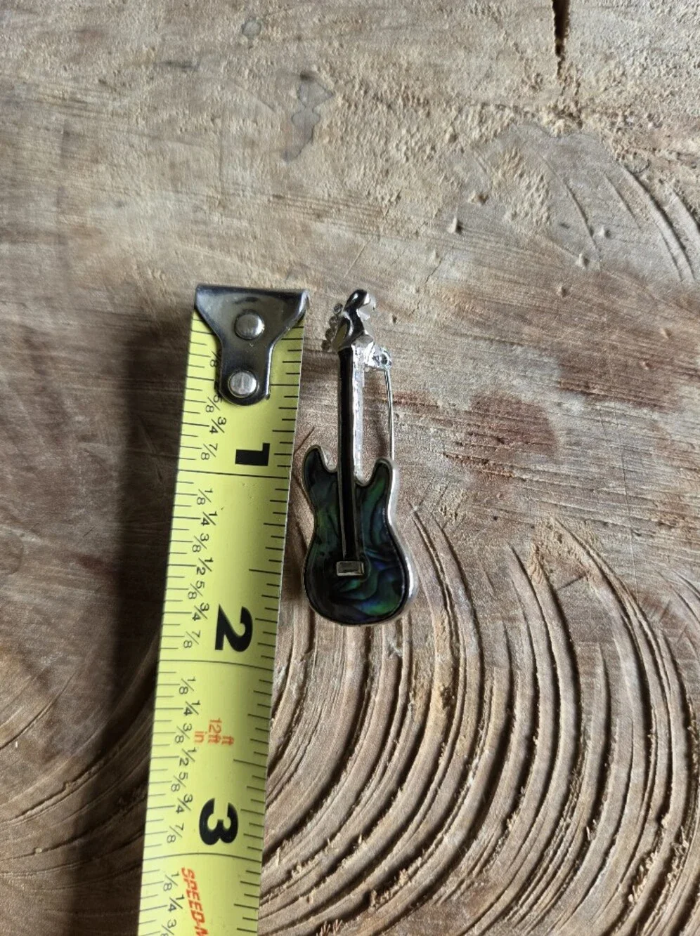 Abalone And Silver Tone Guitar Brooch